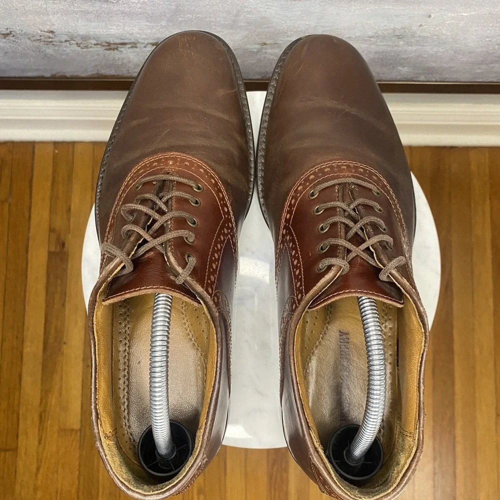 Johnston & Murphy Shoes Mens Size 8.5 B Brown Leather Saddle Brogue Dress Derby